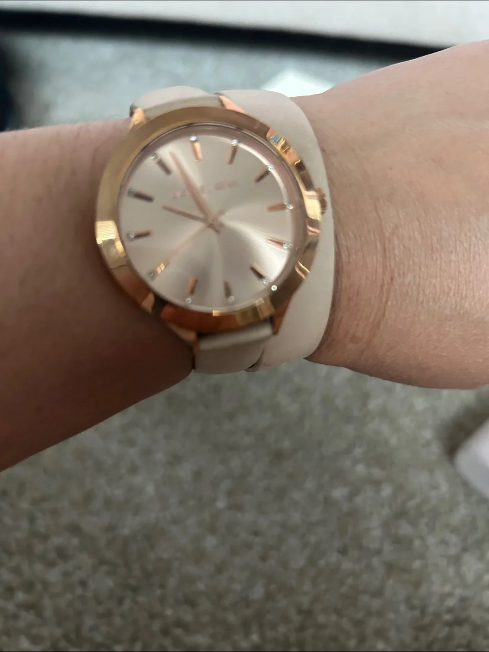 Michael Kors Rose Gold and Beige Leather Wrap Watch